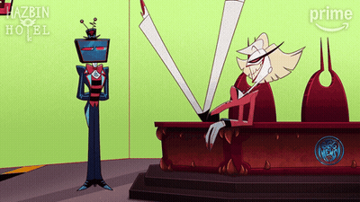 Hazbin Hotel Poster Cartoon Character At Table GIF