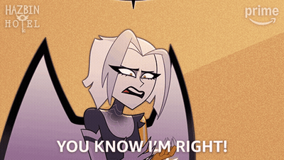 Hazbin Hotel Poster Woman With Wings Saying You Know I'm Right GIF