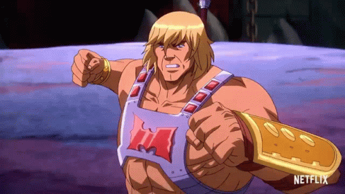 He Man From Masters Of The Universe Is Holding A Sword GIF