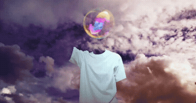 Headless Person Blowing Soap Bubble In Sky GIF