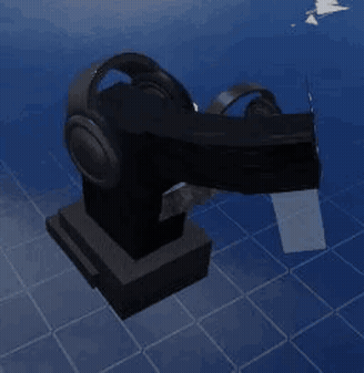 Headphones Sitting On Statue On Blue Tiled Floor GIF