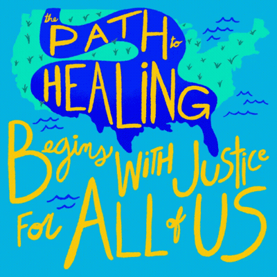 Healing Begins With Justice For All Blue Poster GIF