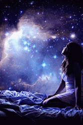 Healing Vibes Woman Looking At Sparkling Clouds GIF