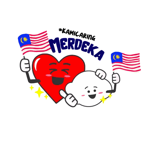 Heart And Cloud Holding Flags With Merdeka Words Sticker