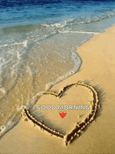 Heart Drawn In Sand Saying Good Morning GIF
