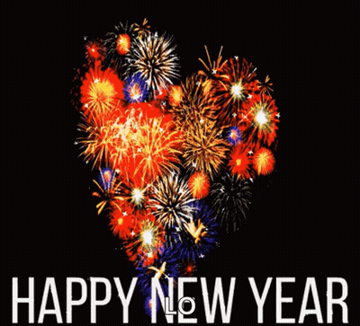 Heart Firework Display Saying Happy New Year GIF