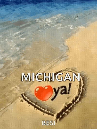Heart In Sand Saying Michigan Ya Best GIF
