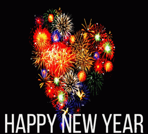Heart Shaped Firework Display With Happy New Year GIF