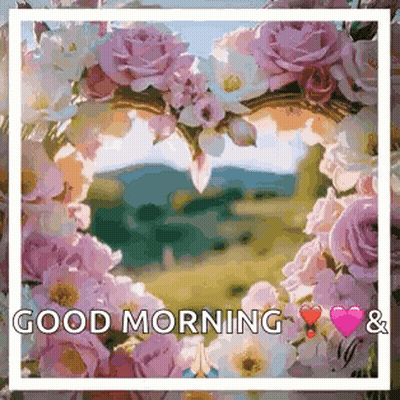 Heart-Shaped Flower Frame Good Morning Card GIF