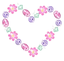 Heart Shaped Frame With Pink Flowers And Purple Stones Sticker