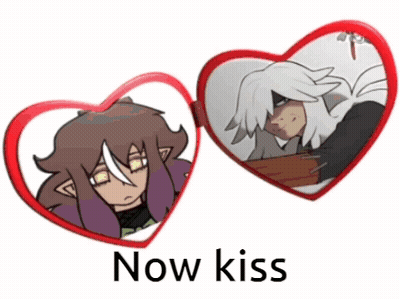 Heart Shaped Glasses With Girl And Boy Saying Now Kiss GIF