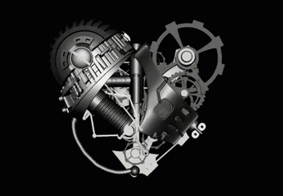 Heart Shaped Mechanical Device With Phone And Gears GIF