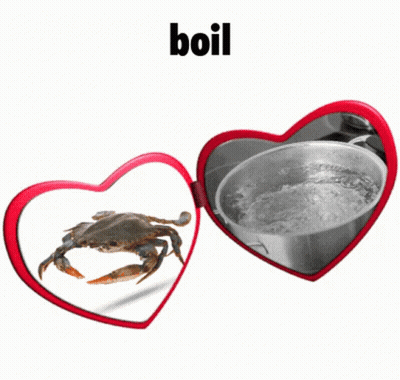 Heart Shaped Mirror With Crab Saying Boil GIF