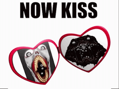 Heart Shaped Mirror With Monster And Now Kiss GIF