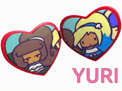 Heart Shaped Mirror With Two Girls And Name Yuri GIF