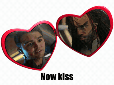 Heart Shaped Mirror With Two Men And Now Kiss GIF