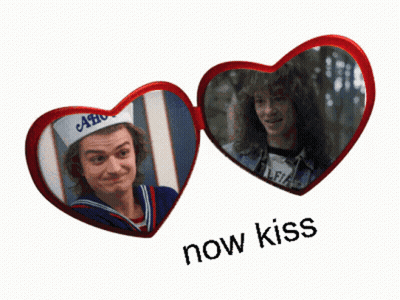 Heart Shaped Mirrors Saying Now Kiss GIF