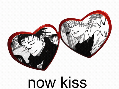 Heart-Shaped Sunglasses With Two Men Saying Now Kiss GIF