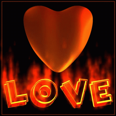 Heart Surrounded By Flames Saying Love GIF