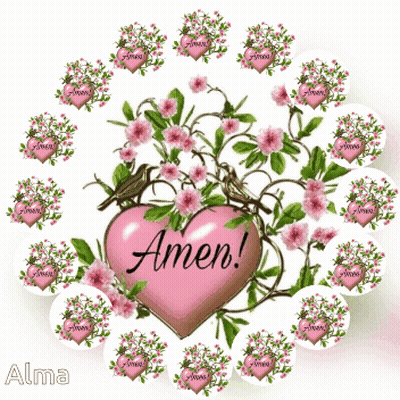 Heart With Amen Surrounded By Pink Flowers GIF
