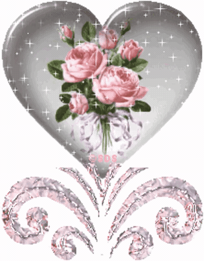 Heart With Bouquet Of Pink Roses GIF