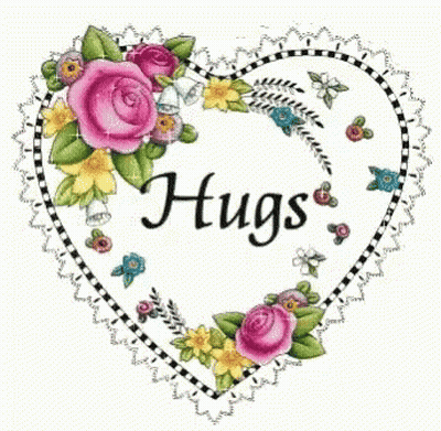 Heart With Flowers Saying Hugs GIF