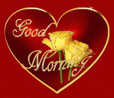 Heart With Good Morning And Yellow Roses On Red GIF