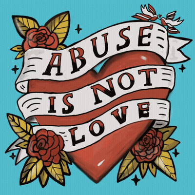 Heart With Roses And Banner Saying Abuse Is Not Love GIF