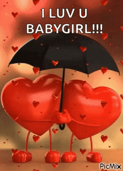 Hearts Holding Umbrella Saying I Luv U Babygirl GIF