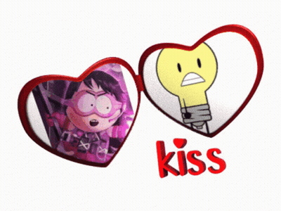 Hearts With Cartoon Characters Kiss GIF