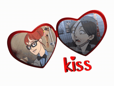 Hearts With Kiss In Red GIF