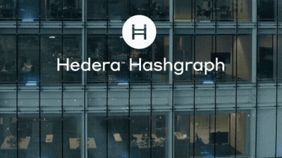 Hedera Hashgraph Logo On Building GIF