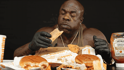 Heinz Ketchup Next To Man Eating Popeye's GIF