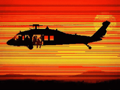 Helicopter Flying At Sunset With Man In Cockpit GIF