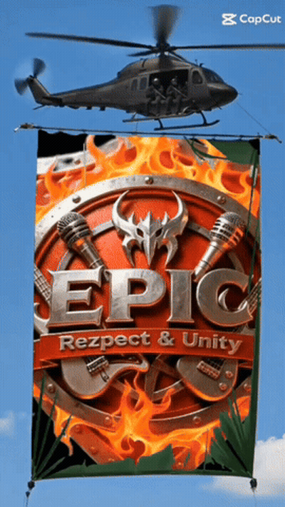 Helicopter Flying Over Epic Respect And Unity Banner GIF