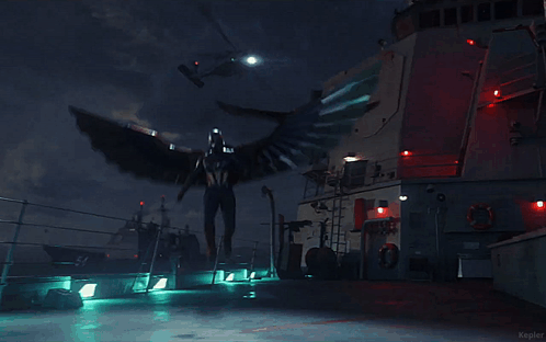 Helicopter Flying Over Ship With Word Kepler GIF