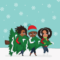 Hello December Folks Carrying Christmas Tree