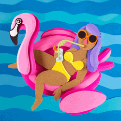 Hello July Floating Flamingo  GIF