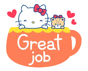 Hello Kitty And Hamster On Orange Cup Saying Great Job Sticker