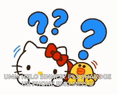 Hello Kitty And Sally Are Looking At Each Other With Question Marks . GIF