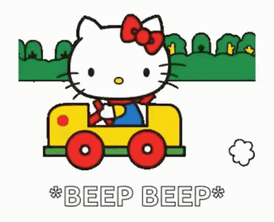 Hello Kitty Driving Toy Car With Mouse GIF
