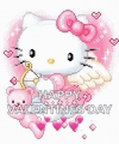 Hello Kitty Holding Cupid's Bow And Arrow GIF