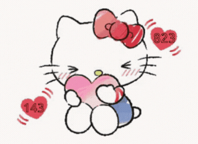 Hello Kitty Holding Heart With 143 And 823 Hearts GIF