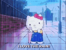 Hello Kitty Holding Her Umbrella Dancing In The Rain GIF