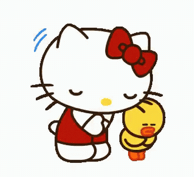 Hello Kitty Holding Small Yellow Duck GIF