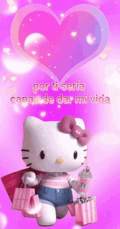 Hello Kitty Holding Starbucks Cup And Shopping Bags GIF