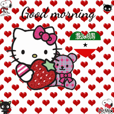 Hello Kitty Holding Strawberry And Teddy Bear GIF