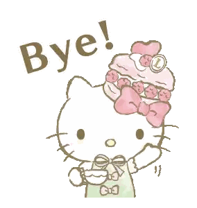 Hello Kitty Holding Tea And Cake With Bye Sticker