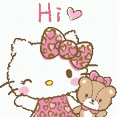 Hello Kitty Holding Teddy Bear Saying Hi GIF