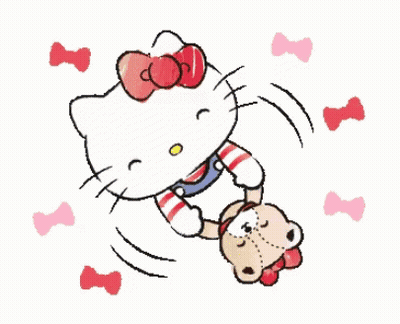 Hello Kitty Holding Teddy Bears GIF